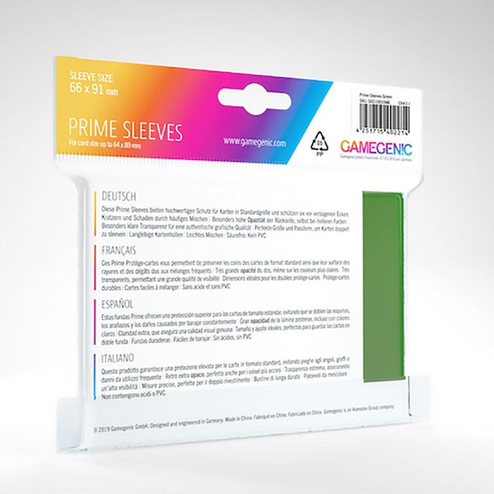Prime Sleeves Green (Standard 66x91mm) - GameGenic: Fundas Protectoras