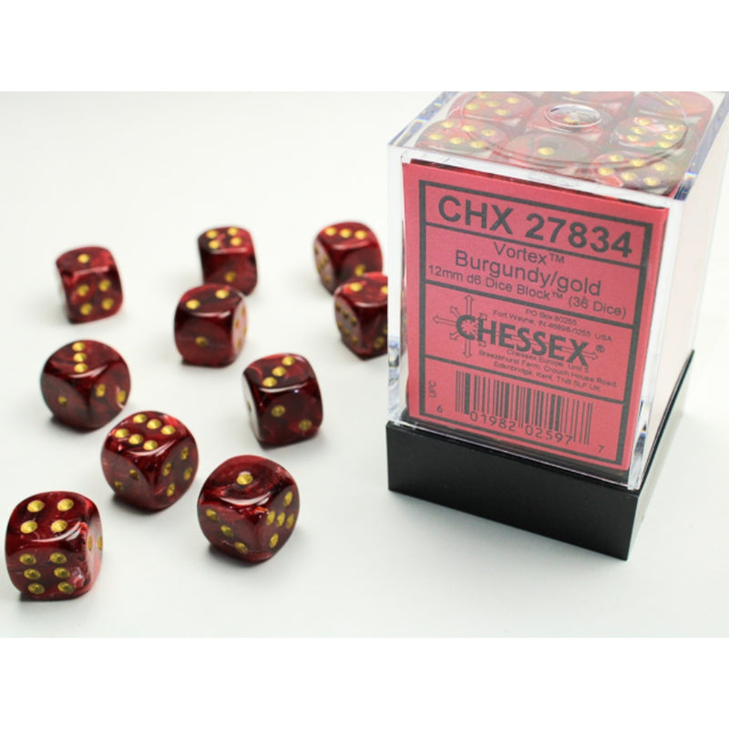 Vortex Burgundy/gold 12mm d6 (36 dados) - Chessex Dice Set