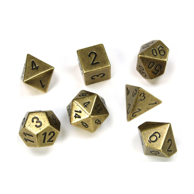 Metal Polyhedral Old Brass Set (7 dados) - Chessex Dice Set