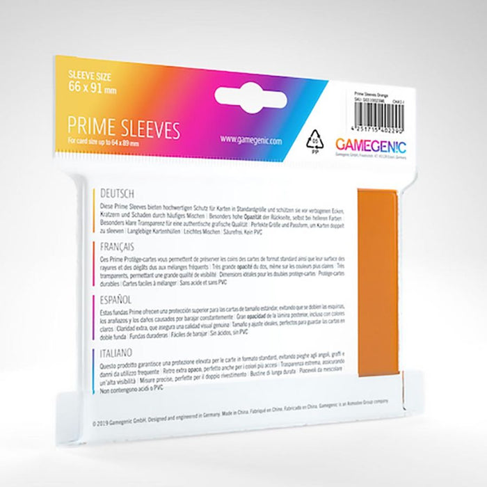 Prime Sleeves Orange (Standard 66x91mm) - GameGenic: Fundas Protectoras
