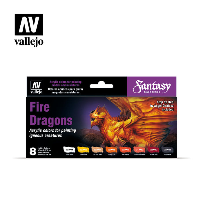 72.312 Fire Dragons, Fantasy Color Series (8x 17ml) - Vallejo: Paint Set