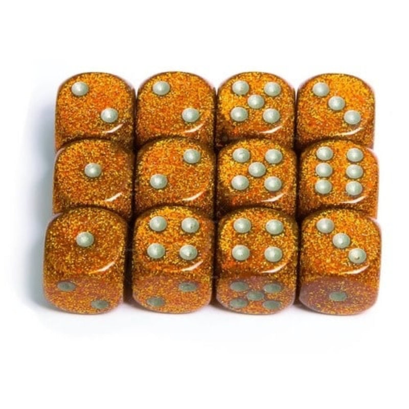 Glitter Gold/Silver 16mm d6 (12 dados) - Chessex Dice Set