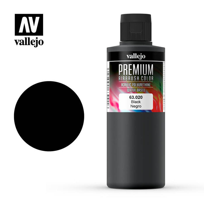 63.020 Black (200ml) - Vallejo: Premium Airbrush Color