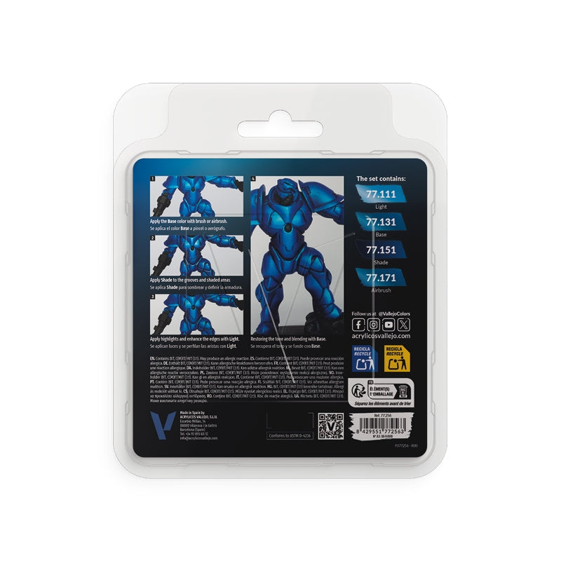 77.256 Set Azul Zafiro (4 x 18ml) - Vallejo: True Metallic Metal