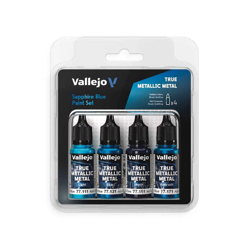 77.256 Set Azul Zafiro (4 x 18ml) - Vallejo: True Metallic Metal