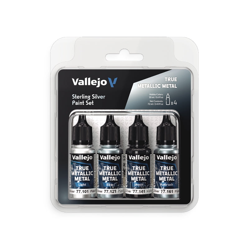 77.251 Set Plata de Ley (4 x 18ml) - Vallejo: True Metallic Metal
