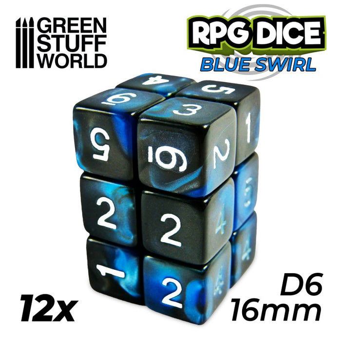 12x Dados D6 16mm Azul Marmol - GSW Supplies - RedQueen.mx