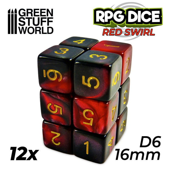 12x Dados D6 16mm Rojo Marmol - GSW Supplies - RedQueen.mx