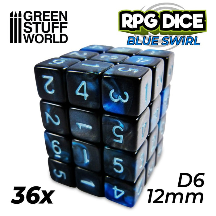 36x Dados D6 12mm Azul Marmol - GSW Supplies - RedQueen.mx