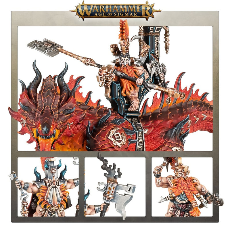 Auric Runefather on Magmadroth - WH Age of Sigmar: Fyreslayers - RedQueen.mx