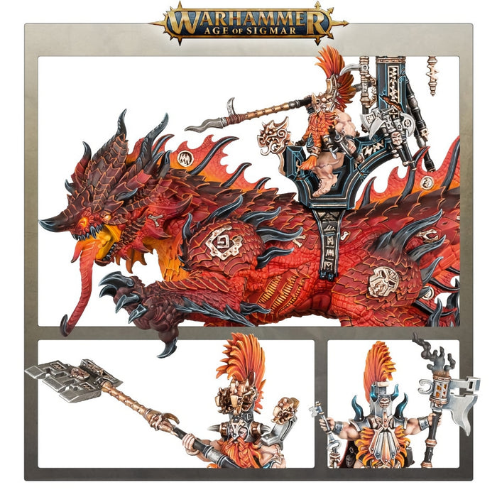 Auric Runefather on Magmadroth - WH Age of Sigmar: Fyreslayers - RedQueen.mx
