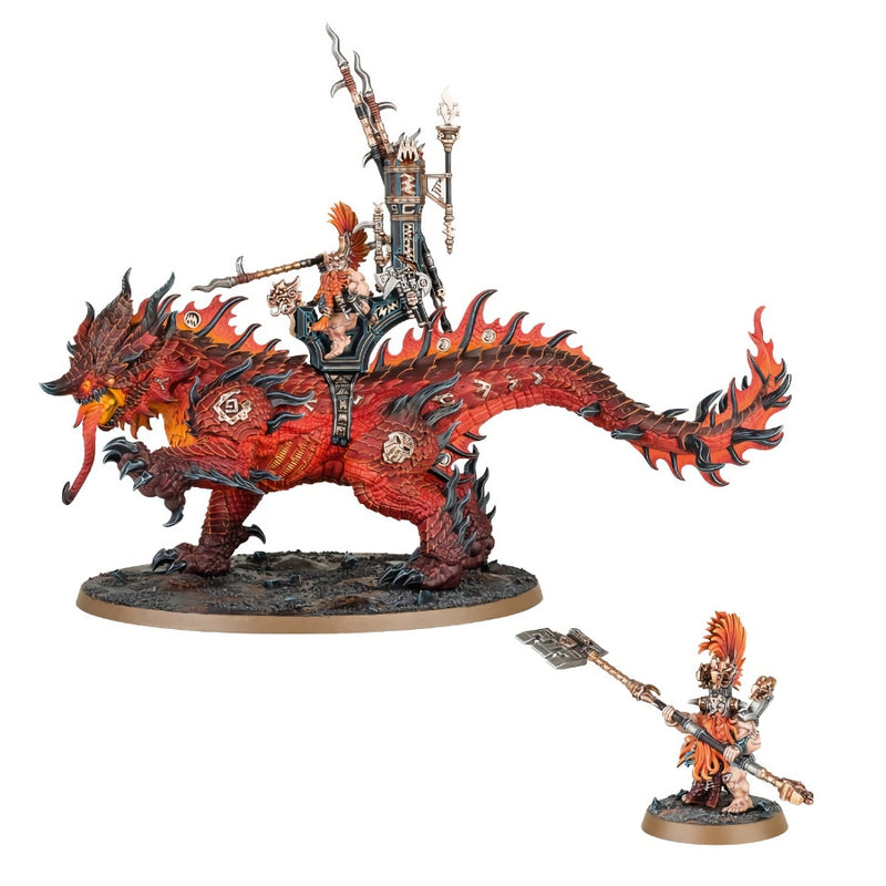 Auric Runefather on Magmadroth - WH Age of Sigmar: Fyreslayers - RedQueen.mx