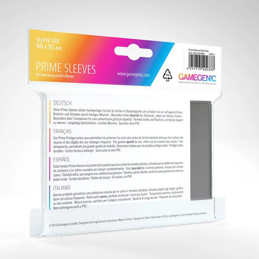 Prime Sleeves Gray (Standard 66x91mm) - GameGenic: Fundas Protectoras - RedQueen.mx