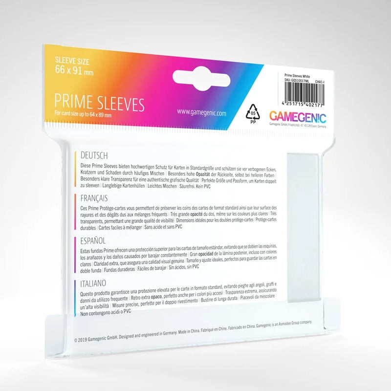 Prime Sleeves White (Standard 66x91mm) - GameGenic: Fundas Protectoras - RedQueen.mx