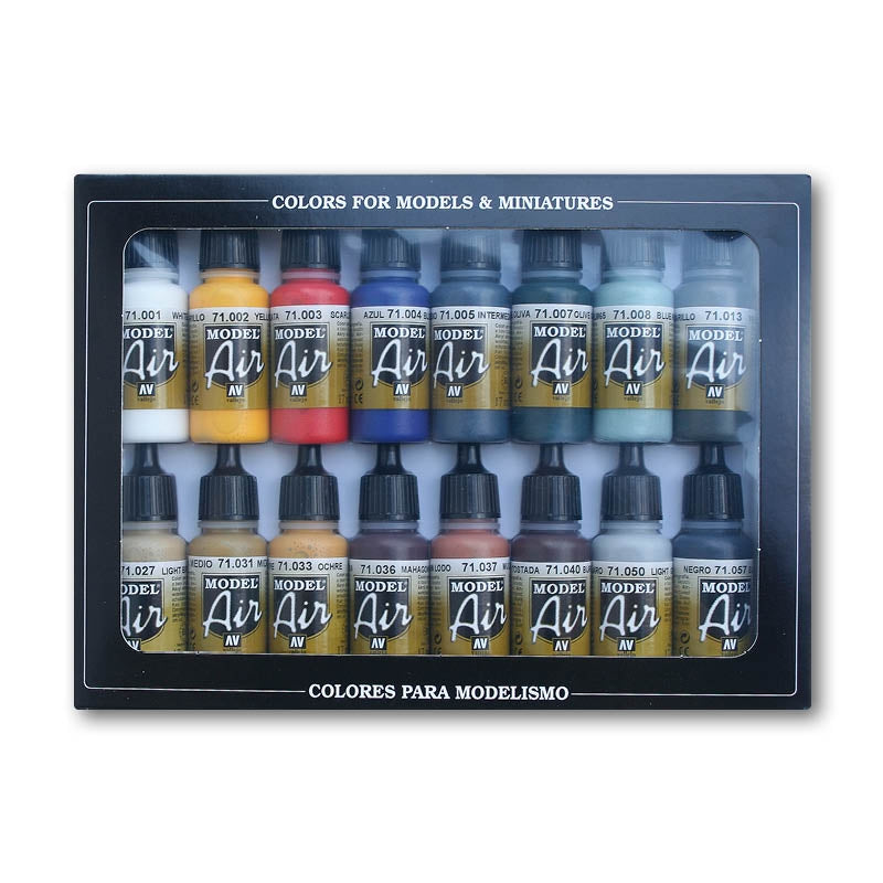 Basic Colors, Model Air Set (16x 17ml) - Vallejo: Paint Set - RedQueen.mx