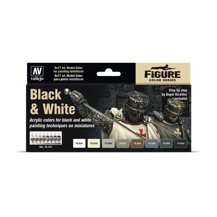 Black & White, Figure Color Series (8x 17ml) - Vallejo: Paint Set - RedQueen.mx