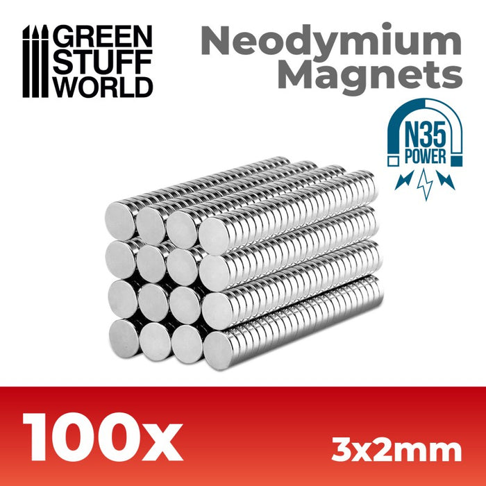 Neodymium Magnets N35 (3x2mm) (100x) - GSW Magnets - RedQueen.mx
