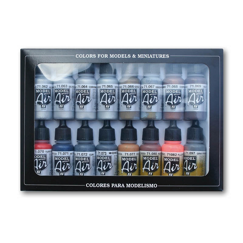 Metallic Effects, Model Air Set (16x 17ml) - Vallejo: Paint Set - RedQueen.mx