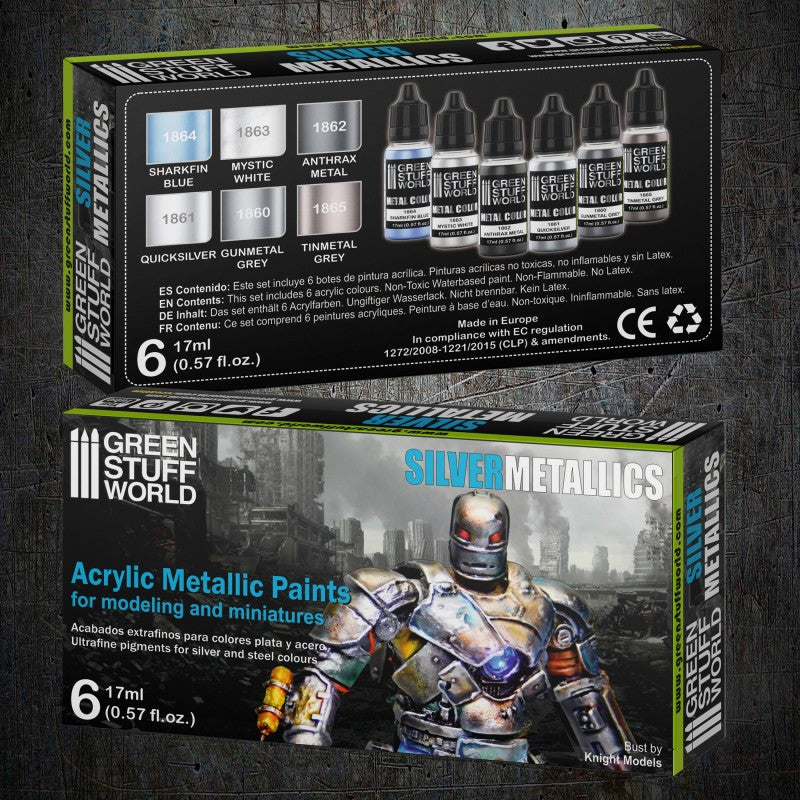 Metallic Paints Set Silver (6x 17ml) - GSW Paint Sets - RedQueen.mx