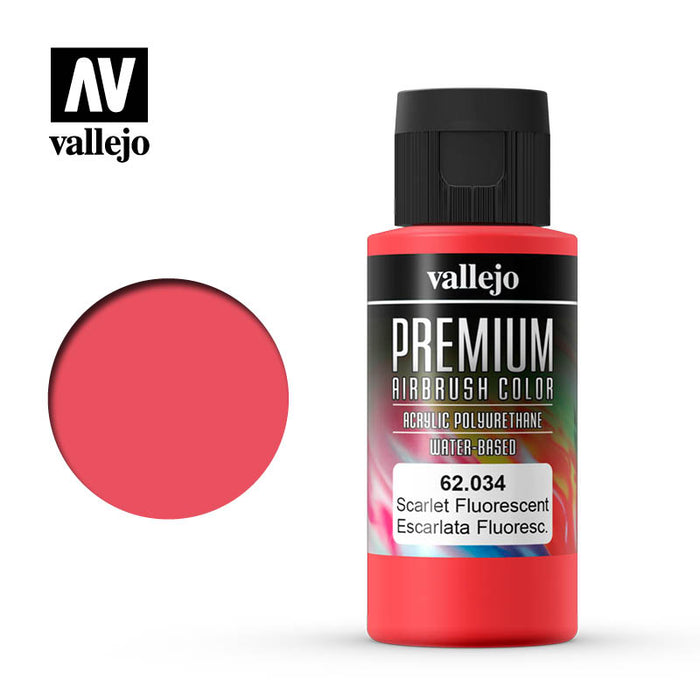 62.034 Fluorescent Scarlet (60ml) - Vallejo: Premium Airbrush Color - RedQueen.mx
