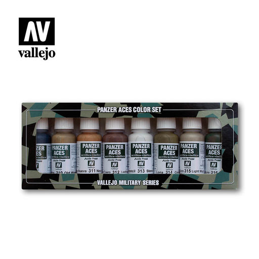 Wood, Leather and Stencil, Panzer Aces Color Set (8x 17ml) - Vallejo: Paint Set - RedQueen.mx