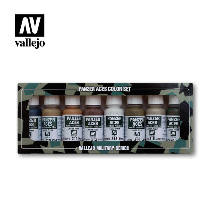 Wood, Leather and Stencil, Panzer Aces Color Set (8x 17ml) - Vallejo: Paint Set - RedQueen.mx